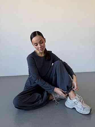 Женский повседневный прогулочный костюм двойка: кофта и брюки турецкая двунить Графит, 42/44 Одесса