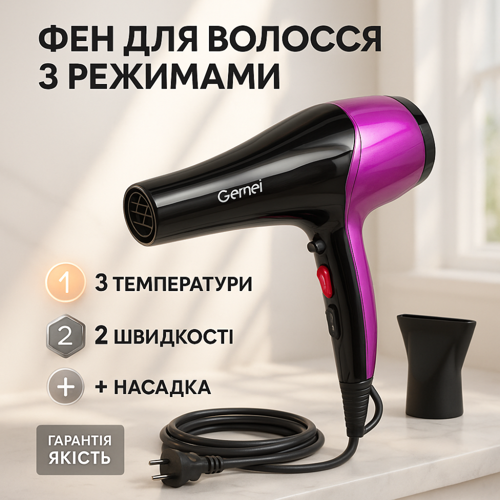 Фен для сушки волос с насадкой GM-1766, Фен для жестких волос с холодным режимом IP-19 Львов - изображение 19