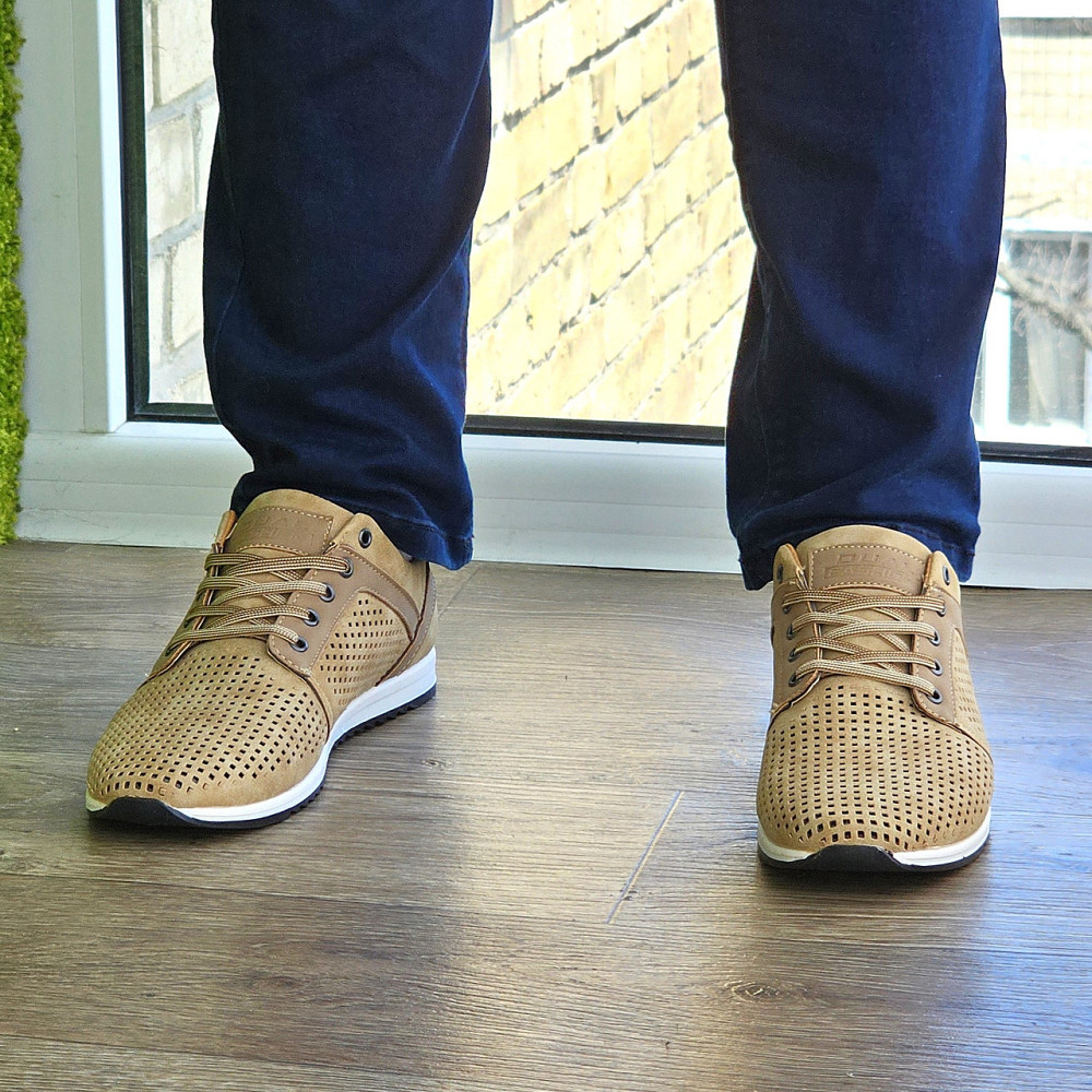 Чоловічі мокасини Літні Бежеві Кросівки Сіточка Коричневі Світлі (розміри: 40,41,42,43,44,45) - 201-4 Дніпро - фото 8