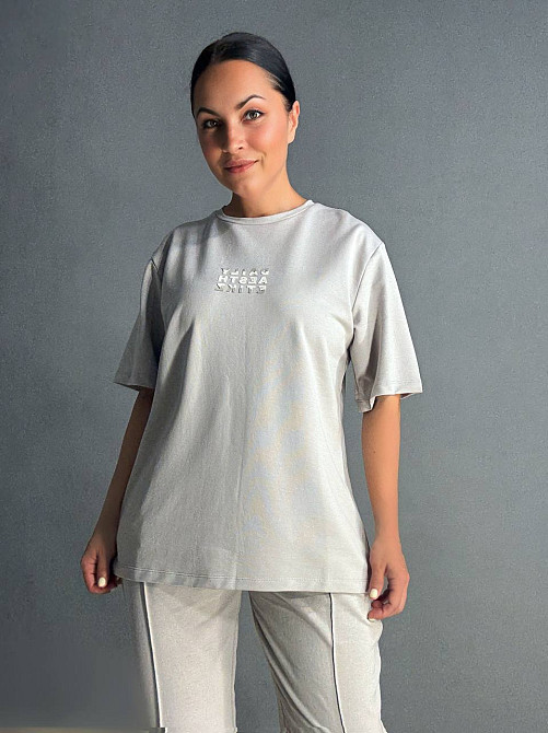 Костюм женский CAPPITONE 101217 оверсайз футболка с брюками с надписью серый, серый, L Киев - изображение 8