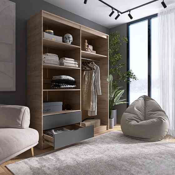 Шкаф распашной для одежды с выдвижными ящиками (полки - штанга) Эверест Сити-1600 160,2х50х204,6 см Дуб сонома/Графит (DTM-071121) Львов