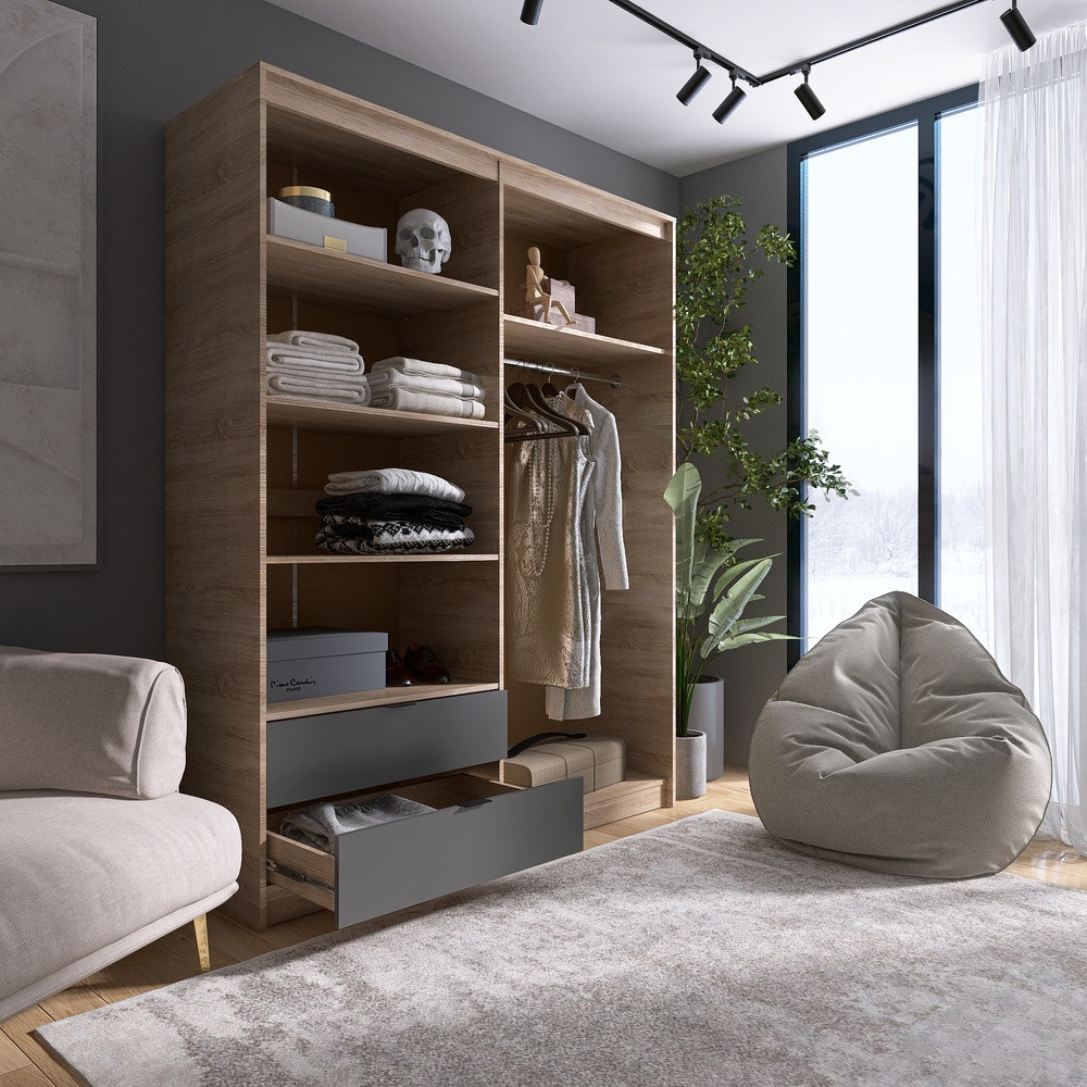 Шкаф распашной для одежды с выдвижными ящиками (полки - штанга) Эверест Сити-1600 160,2х50х204,6 см Дуб сонома/Графит (DTM-071121) Львов - изображение 3