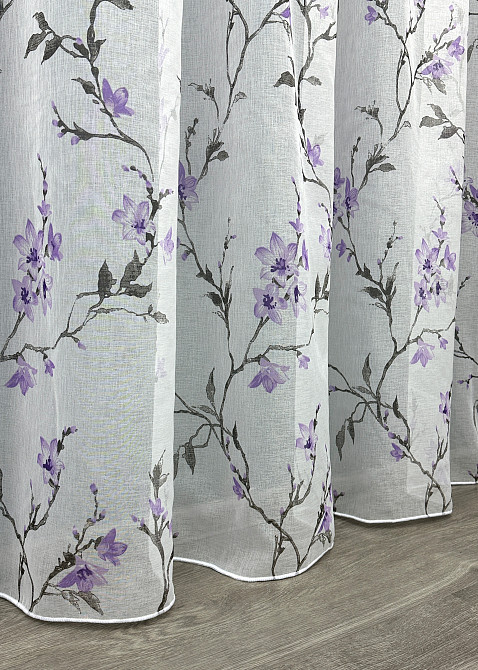 Тюль VR-Textil 1910т Flora Батист Білий з фіолетово-чорним принтом 300х270 см (40-244) Київ - фото 8