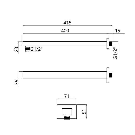 Кронштейн для верхнього душу Qtap Trubice 400 мм прямокутний QTTRU120BLM45929 Black Matt Київ