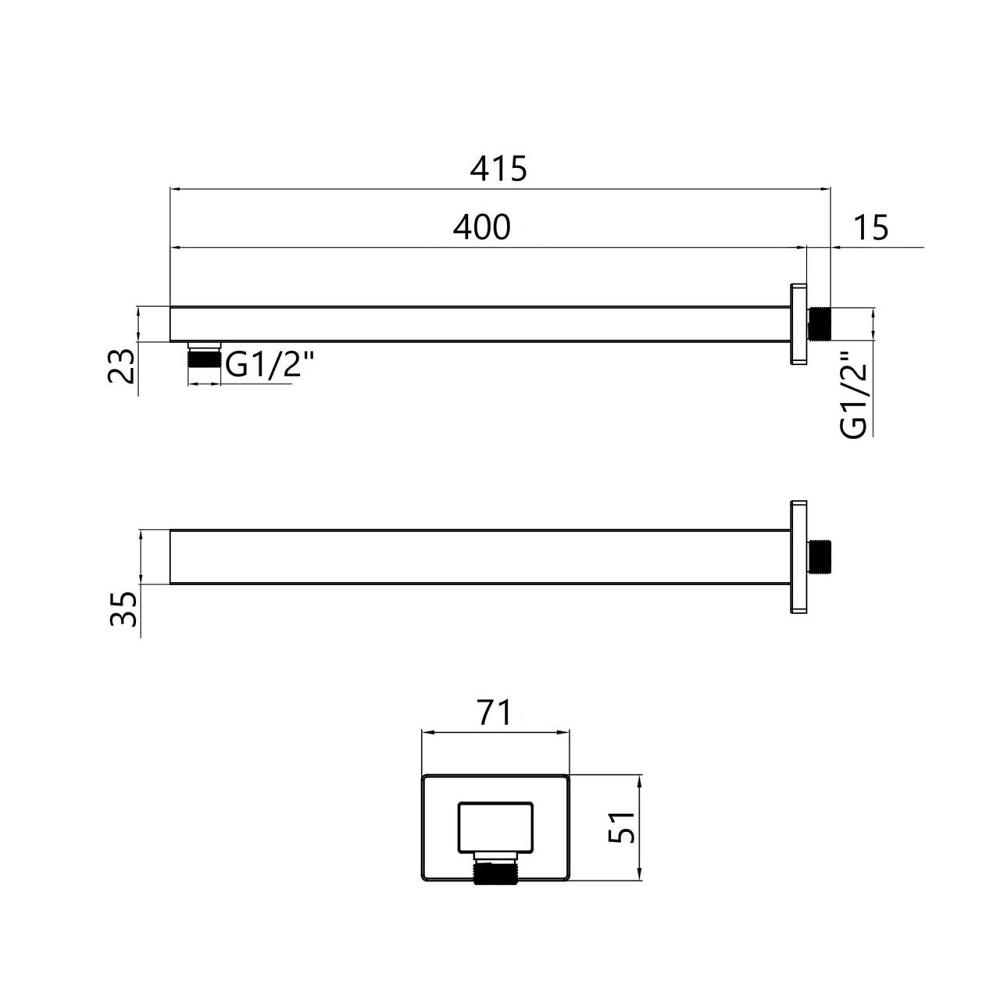 Кронштейн для верхнього душу Qtap Trubice 400 мм прямокутний QTTRU120BLM45929 Black Matt Київ - фото 2