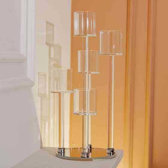 Підсвічник скляний на 5 свічок 16×38 см підсвічник декоративний прозорий на ніжці HP-4-14 Київ