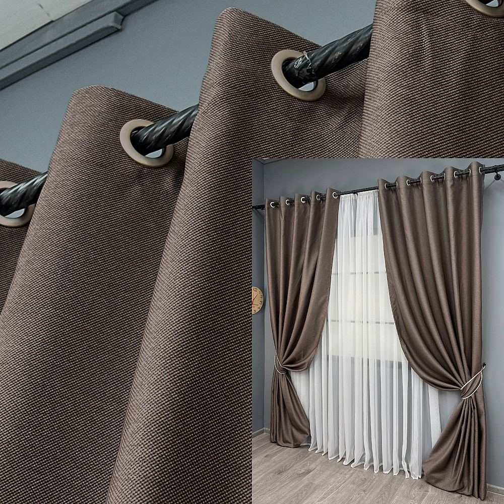 Комплект готовых штор на люверсах VR-Textil Рогожка TERRA LUXE № 1855ш Коричневый 150х270 см 2 шт (37-0313) Киев - изображение 1