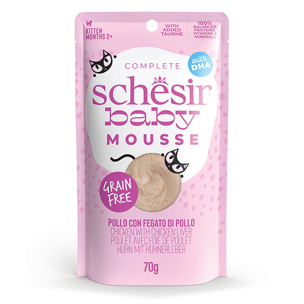Schesir Ваву Chicken With Chicken Liver ШЕЗІР КУРКА З КУРЯЧОЮ ПЕЧІНКОЮ натуральні консерви для кошенят, мус, пауч 70г Київ - фото 1