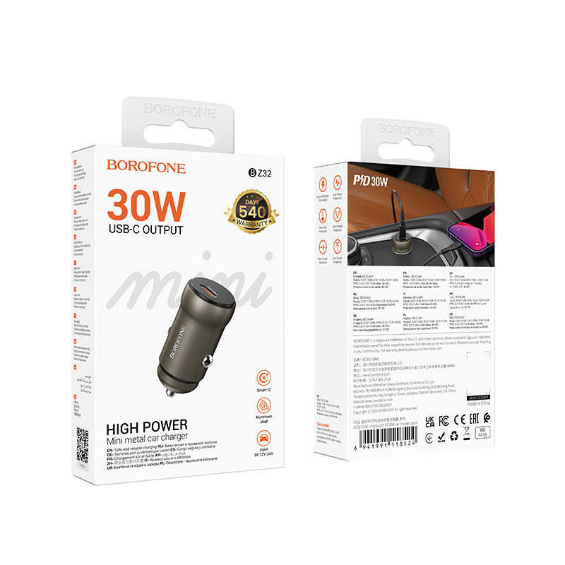 Автомобільний зарядний пристрій BOROFONE BZ32 Fresh single port PD30W car charger Black Одеса - фото 2