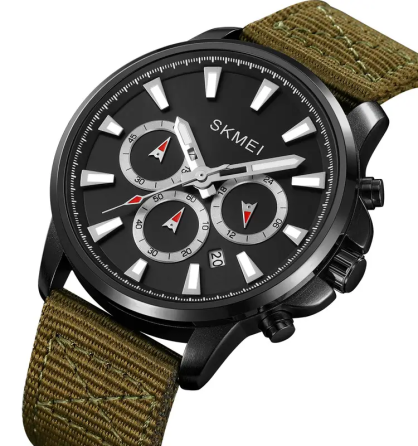 Чоловічий наручний годинник Skmei 2071 на нейлоновому ремінці (Зелений) Вінниця