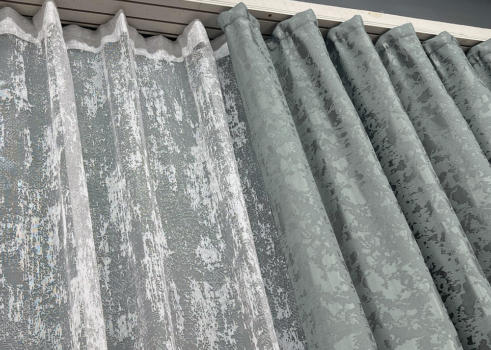 Комплект штор VR-Textil Льон Мармур 150х270 2шт і Тюль 400х270 1264ш-1400т Сірий з білим 71-134/3 Київ - фото 7