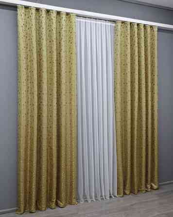 Комплект готовых штор VR-Textil Жаккард № 1588ш Золотистый 140х270 см 2 шт (33-0455) Киев