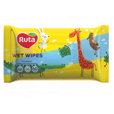 Влажные салфетки Ruta Selecta Веселые зверята с экстрактом алоэ 60 шт. (4820202892441) Винница