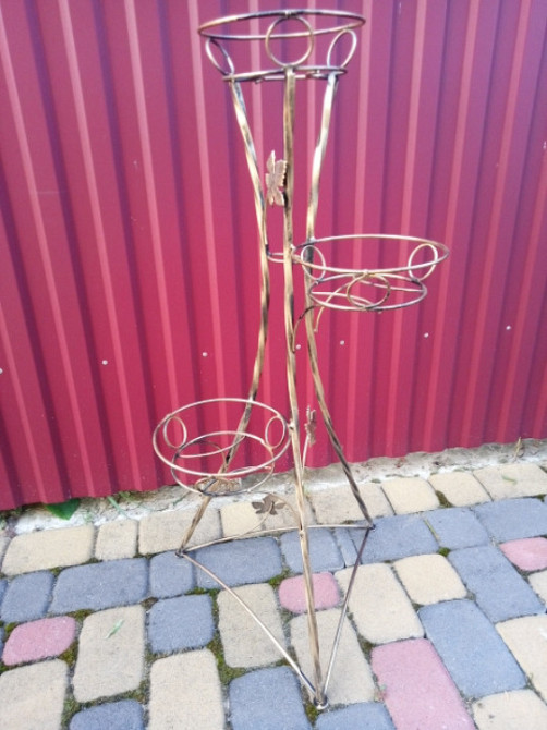 Підставка кована для квітів «Вежа кручена» на 3 вазона (W-019) стійка під квіти, вазон Київ - фото 6