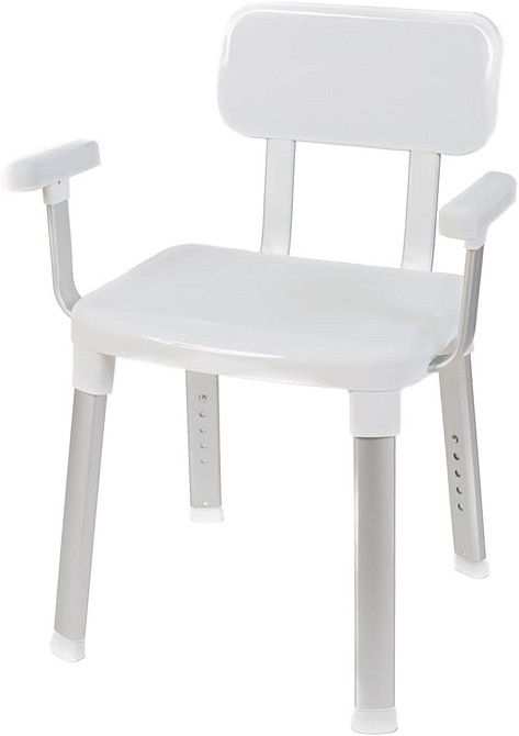 Стілець для душу Weinberger 43907 білий регульований 38–48 см зі спинкою та підлокітниками навантаж. 150 кг Київ - фото 1