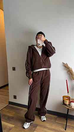 Жіночий теплий костюм-двійка з кантом двосторонній фліс Шоколадний, 44/46 Одеса