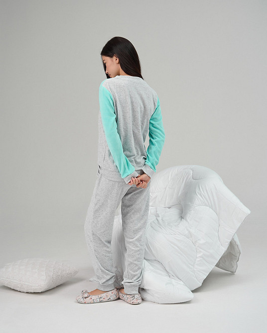 Женская пижама со штанами Nicolette Три котика - Велюр 87125 XL, Бирюзовый Киев - изображение 3