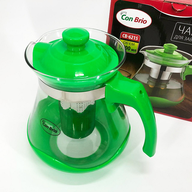Скляний заварник Con Brio Green CB-6215 1,5 л, Заварники для чаю та кави, Чайник OY-404 самовар скляний Київ - фото 8