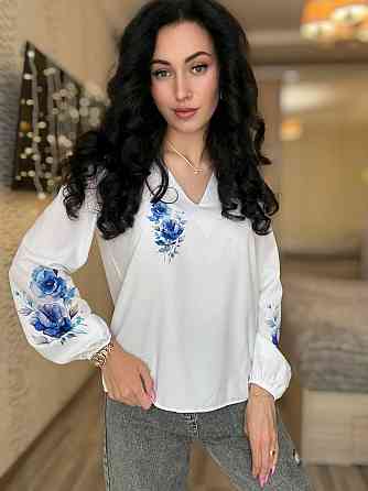 Женская праздничная блуза с цветами турецкий софт Белый, 46/48 Одесса