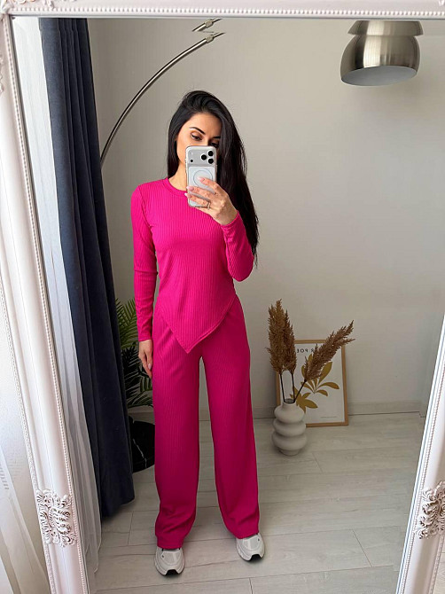 Жіночий стильний повсякденний костюм-двійка турцький рубчик Малиновий, 50/52 Одеса - фото 5