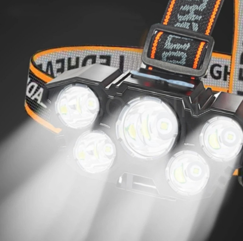 Налобный фонарик на аккумуляторе 5 led с зарядкой USB 4 режима черный Киев - изображение 3