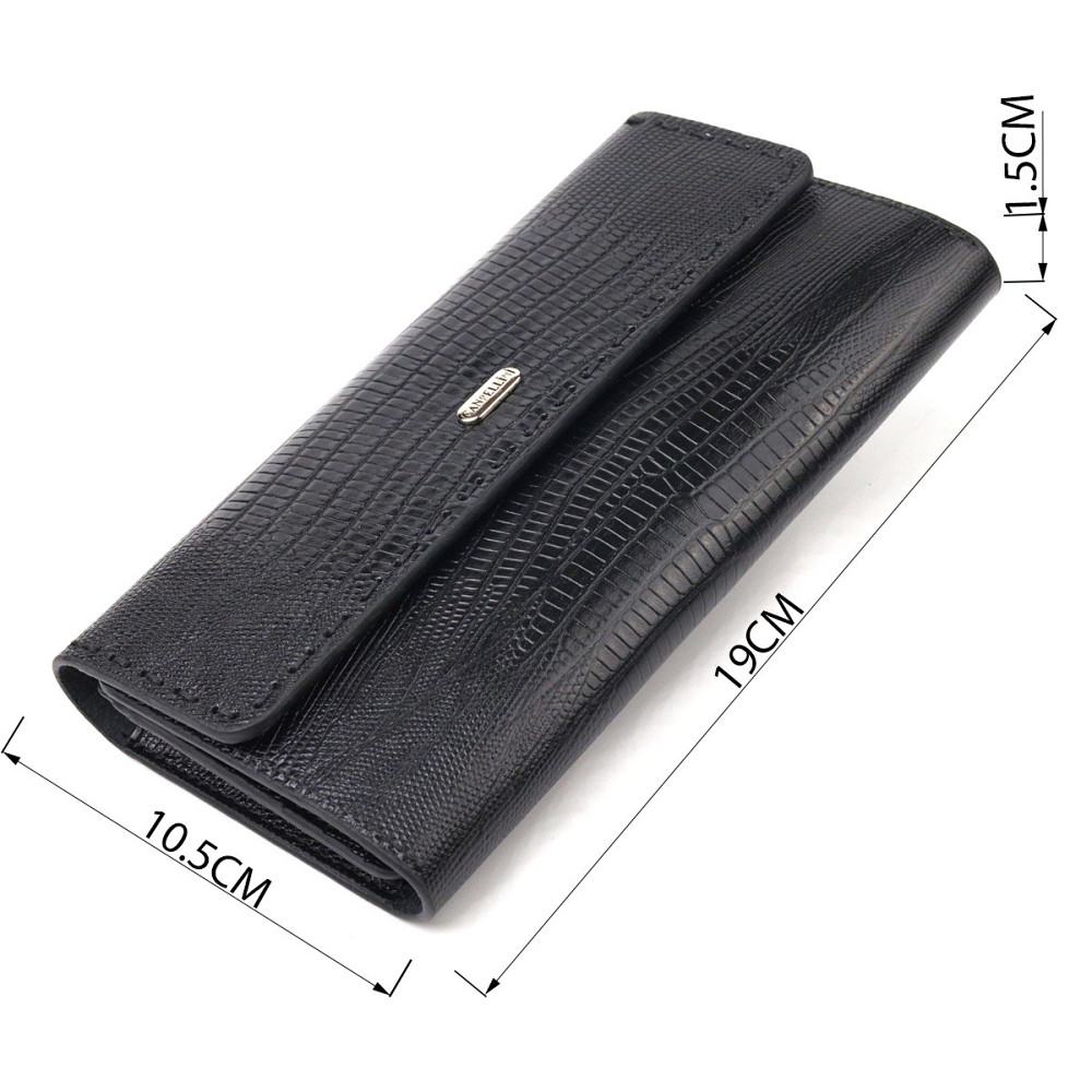 Фактурний місткий жіночий гаманець з натуральної шкіри CANPELLINI 21664 Чорний Київ - фото 8