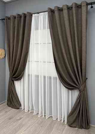 Комплект штор на люверсах VR-Textil Лен ELEMENTA № 1867ш Венге 150х270см 2 шт (37-0273) Киев