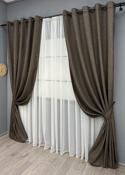 Комплект штор на люверсах VR-Textil Лен ELEMENTA № 1867ш Венге 150х270см 2 шт (37-0273) Киев - изображение 3