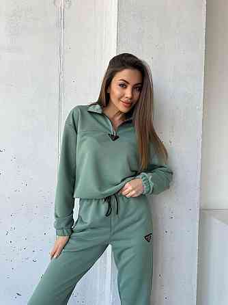 Жіночий повсякденний костюм-двійка: кофта та штани двохнитка-петля Оливка, 48 Одеса