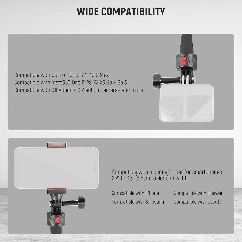 Гнучкий тримач NEEWER GP-17 з магнітною базою, для Insta360, DJI, iPhone, екшн-камер, GoPro, штатив, селфі Київ - фото 3