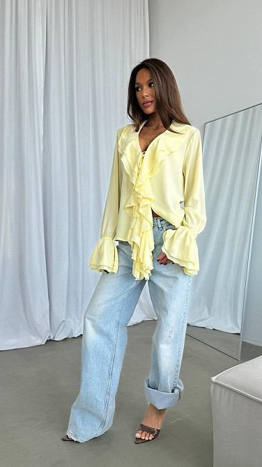 Жіноча шифонова блузка з воланами. Лимонний, 42/44 Одеса - фото 3