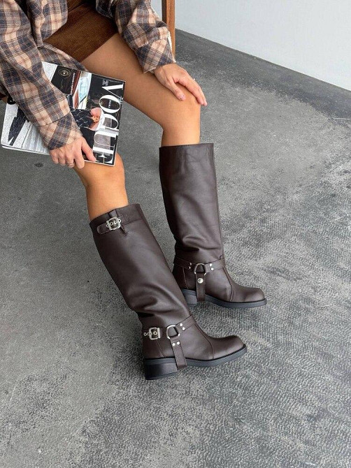 Стильні жіночі зимові чоботи шкіряні на низькому каблуці коричневі теплі 1020 р. 37-40 5705 Коломыя - изображение 2