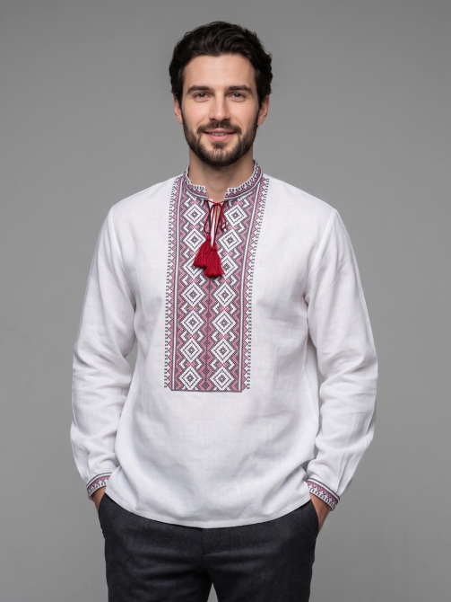 Мужская рубашка-вышиванка в этническом стиле с красным орнаментом. Киев - изображение 4
