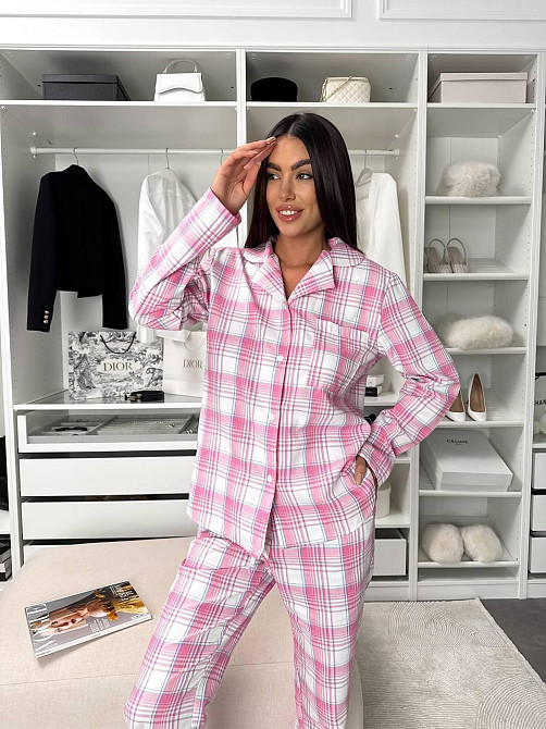 Женская домашняя повседневная в клетку пижама с фланели. Розовый, 46/48 Одесса - изображение 4
