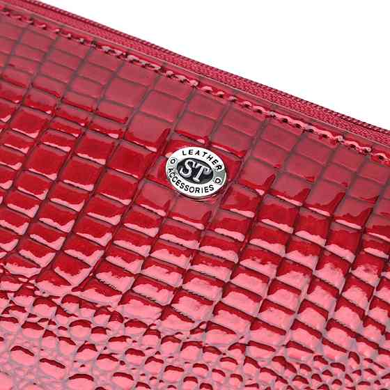 Лакований яскравий гаманець з фактурою під рептилію з натуральної шкіри ST Leather 22715 Червоний Київ