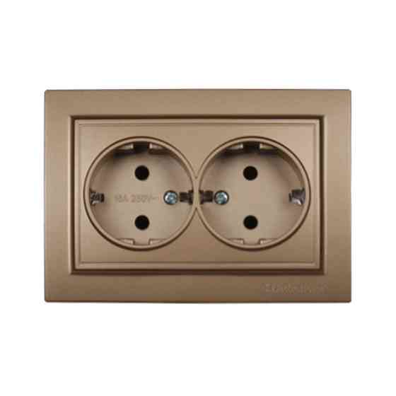 Розетка двойная с заземлением 16A, термопластик, Enzo роскошное золото Днепр