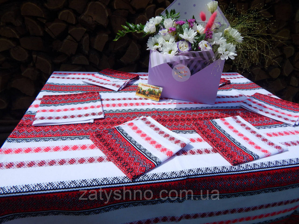 Красная вышитая скатерть на хлопке Киев - изображение 7