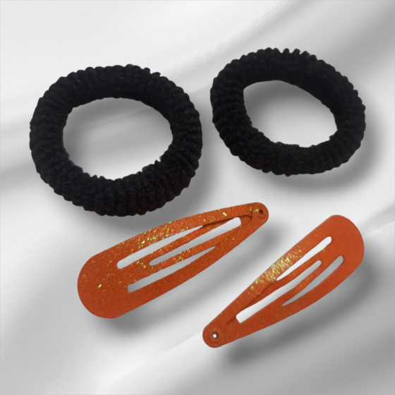 Набір 2 шпильки блискучих помаранчевий та 2 резинки чорний для волос на Хелловін Київ