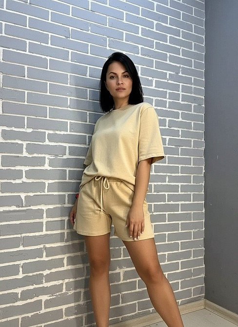 Костюм женский Pepper&mint 24-0101 футболка с шортами трикотажный оверсайз однотонный бежевый, бежевый, L Киев - изображение 11
