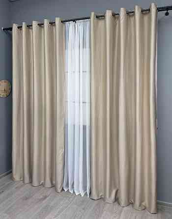 Комплект штор на люверсах VR-Textil Шеніл однотонний № 1691ш Бежевий 150х250 см 2 шт (37-0241) Київ