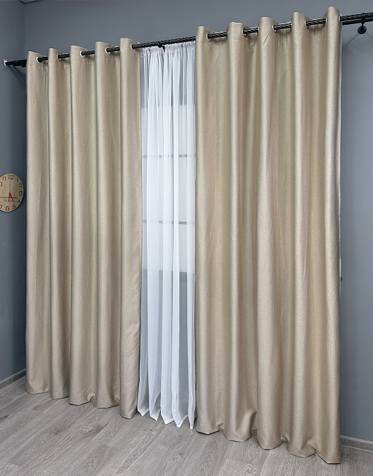 Комплект штор на люверсах VR-Textil Шеніл однотонний № 1691ш Бежевий 150х250 см 2 шт (37-0241) Київ - фото 4