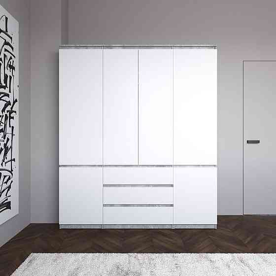 Шафа для одягу VAYS зі штангою та полицями, 3 шухляди, комплект R9+R22-2 Бетон-Білий фасад Львів