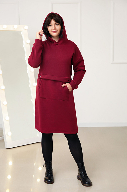 Тепле плаття-худі на флісі "Solo" оптом | Норма і батал Бордовий, 50-52 Київ - фото 4