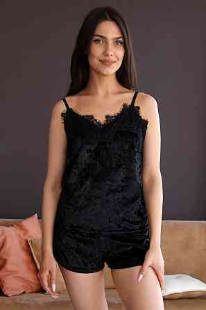 Пижама женская велюровая с халатом 4 в 1 Черный S Харьков