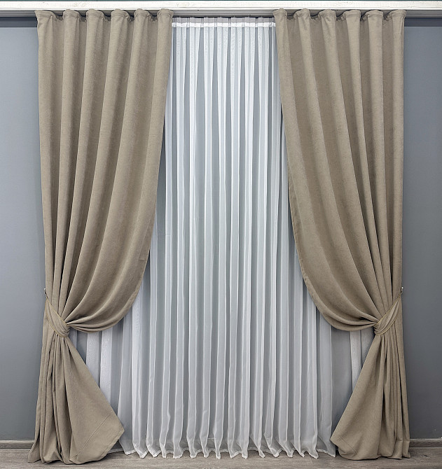 Комплект готових штор VR-Textil Мікровелюр Petek YL № 1708ш Тауп 140х270 см 2 шт (39-985) Київ - фото 2