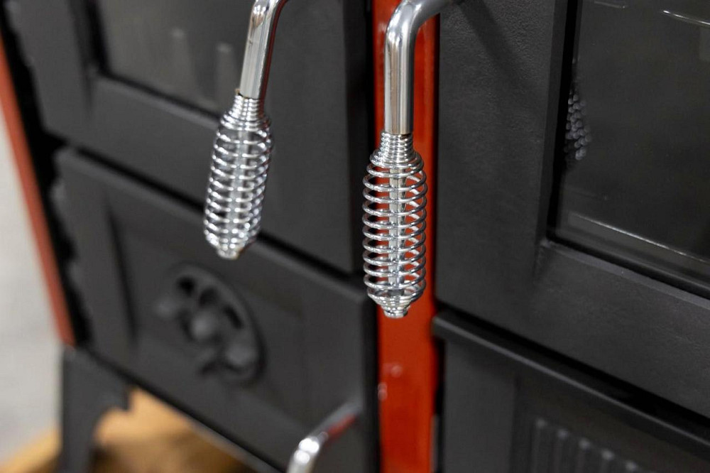 Піч-кухня чавунна на дровах Hosseven 4013 червона опалювально-варильна буржуйка 8 кВт до 60 м2 верхній димохід Туреччина Тернопіль - фото 7