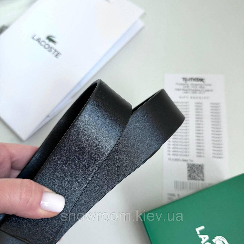 Чоловічий шкіряний брендовий ремінь Lacoste (981) чорний Київ - фото 6