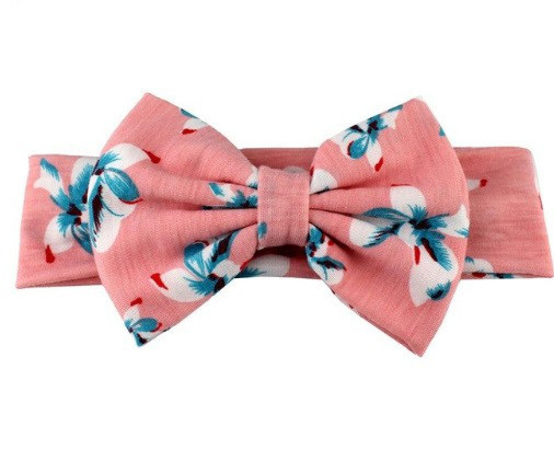 Детская повязка персиковая в цветочек - бант 13см, окружность 50-62см Киев - изображение 1