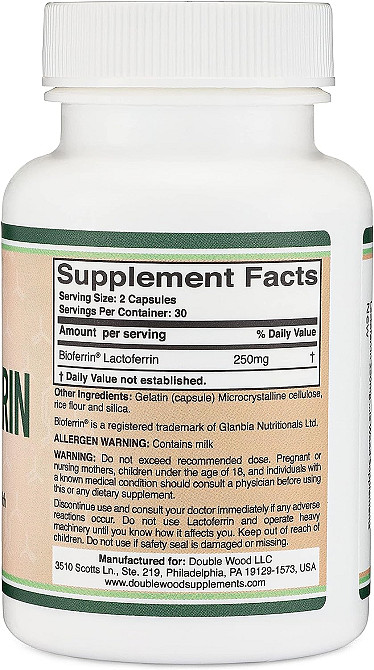 Лактоферрин Double Wood Lactoferrin 250 mg, 60 capsules Луцк - изображение 3