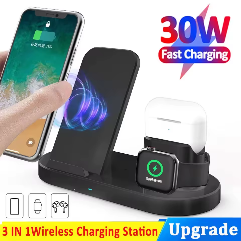 Беспроводная зарядная станция 4 в 1 eSTUFF ES638006 30W для iPhone, Apple Watch, AirPods и USB-устройств Киев - изображение 2